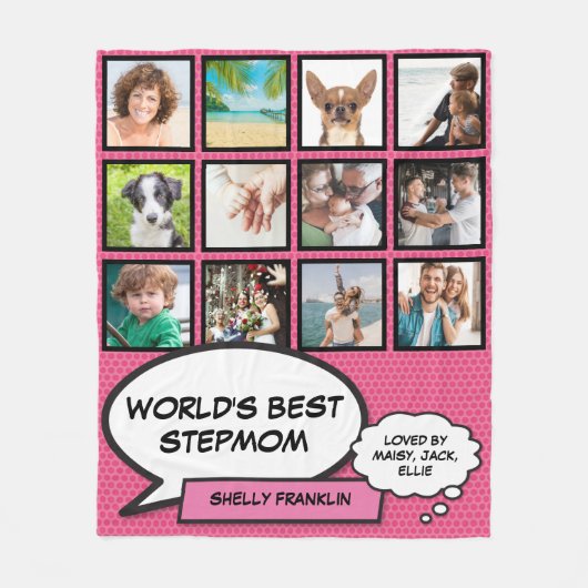 Werelden Beste Stepmom 12 Foto Roze Fleece Deken (Voorkant)