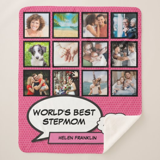 Werelden Beste Stepmom Roze Fotocollage Leuk Moder Sherpa Deken (Voorkant)
