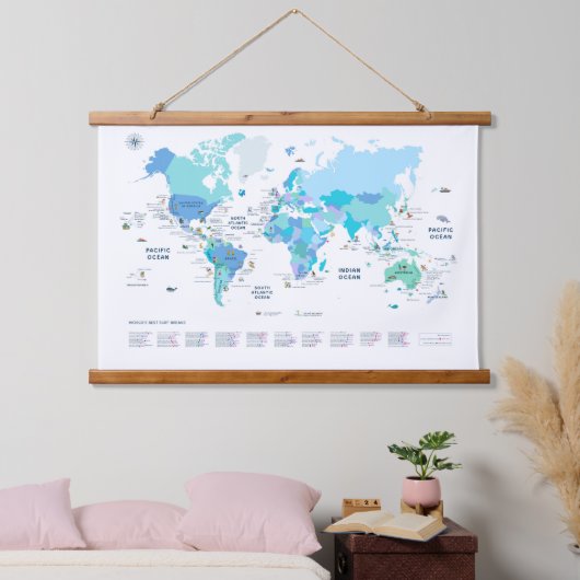Werelden Beste Surf Breaks Kaart Hangend Wandkleed (Slaapkamer)