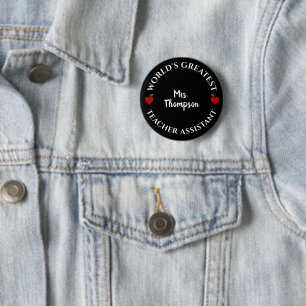 Werelden Grootste Leraar Assistent Hart Apple Naam Ronde Button 5,7 Cm