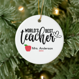 Werelden Grootste Leraar Glitter Apple gepersonali Keramisch Ornament