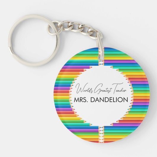 Werelden Grootste Leraar Rainbow Crayons School Sleutelhanger (Voorkant)