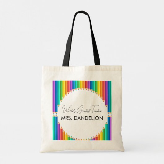 Werelden Grootste Leraar Rainbow Crayons School Tote Bag (Achterkant)
