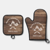 Werelden grootste vader, gepersonaliseerde rustiek ovenwant & pannenlap set (Voorkant)