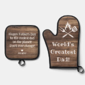 Werelden grootste vader, rustiek hout stijlvol ovenwant & pannenlap set (Voorkant)