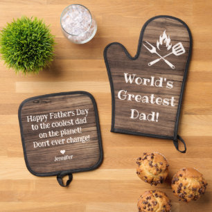 Werelden grootste vader, rustiek hout stijlvol ovenwant & pannenlap set