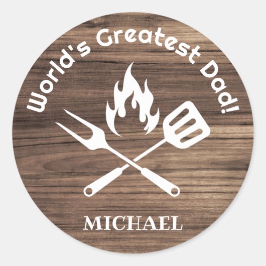 Werelden grootste vader, rustieke houtgrill ronde sticker (Voorkant)