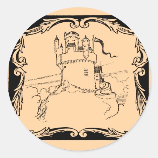 Werelden van Fantasie: middeleeuws kasteel Ronde Sticker (Voorkant)