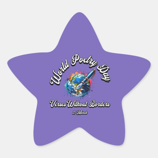 Wereldgedichtendag. Verzen zonder grenzen Ster Sticker (Voorkant)
