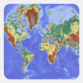 Wereldgeografische internationale kaart vierkante sticker (Voorkant)