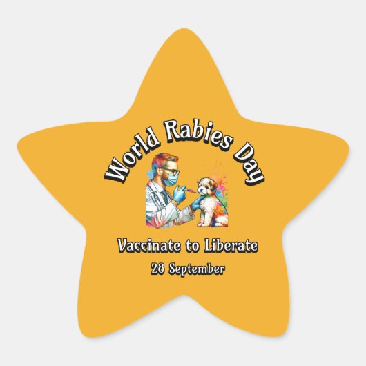 Wereldhondsdag. Vaccineer om te bevrijden. Ster Sticker (Voorkant)
