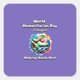Wereldhumanitaire dag. Handen helpen genezen. Vierkante Sticker