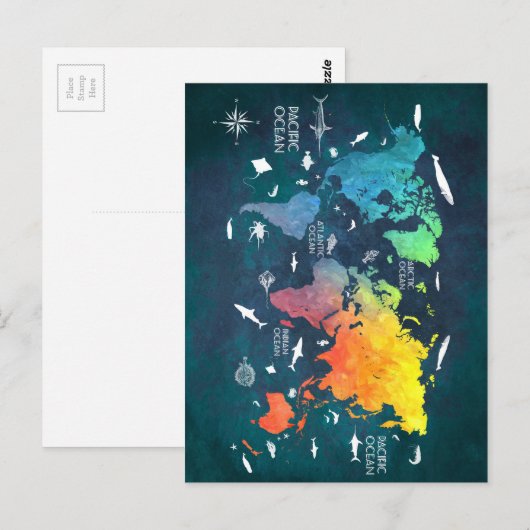 wereldkaart 12 briefkaart (Voorkant / Achterkant)