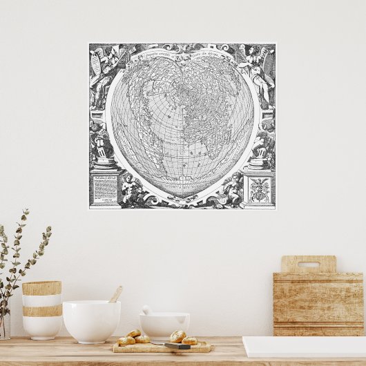 Wereldkaart 1566 poster (Keuken)