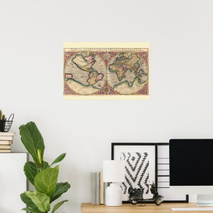 Wereldkaart 1609 uit de Vintage-collectie Poster