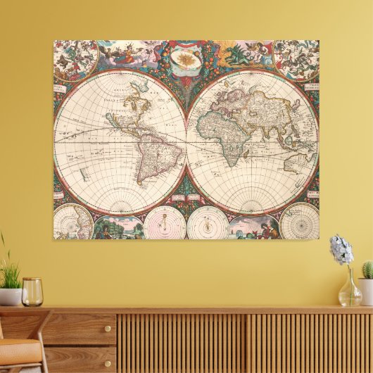 Wereldkaart (1665) 2 Canvas Afdruk (Insitu (Woonkamer))