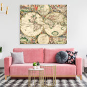 Wereldkaart 1671 canvas afdruk (Insitu (Woonkamer))