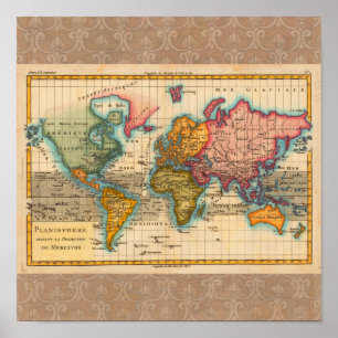Wereldkaart 1700 Antiek Poster