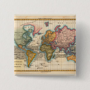 Wereldkaart 1700 Antiek Vierkante Button 5,1 Cm