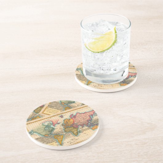 Wereldkaart 1700 Antiek Zandsteen Onderzetter (Zijkant)