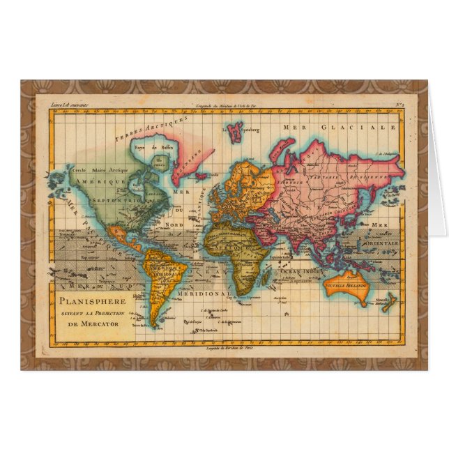Wereldkaart 1700s Antiek continenten (Voorkant Horizontaal)