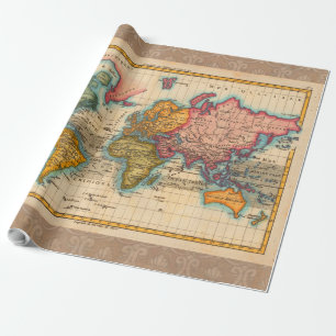 Wereldkaart 1700s Antiek continenten Cadeaupapier