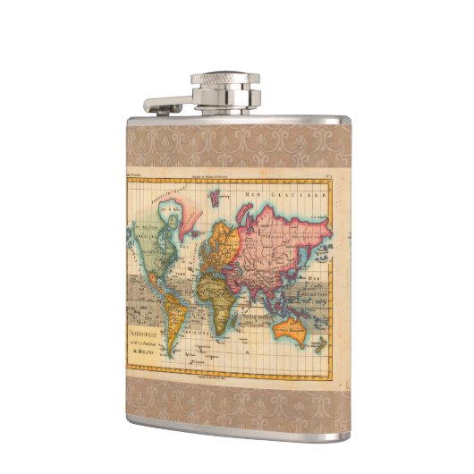 Wereldkaart 1700s Antiek continenten Heupfles (Links)