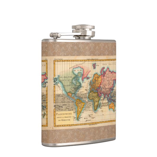 Wereldkaart 1700s Antiek continenten Heupfles (Rechts)