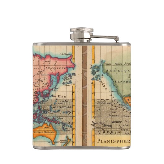 Wereldkaart 1700s Antiek continenten Heupfles (Achterkant)