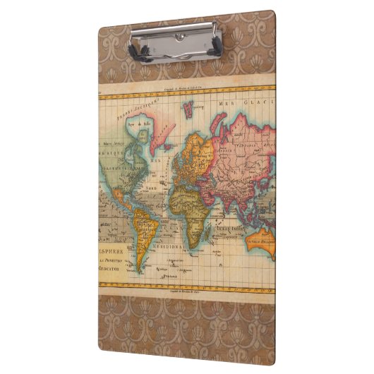 Wereldkaart 1700s Antiek continenten Klembord (Links)