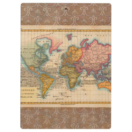 Wereldkaart 1700s Antiek continenten Klembord (Achterkant)