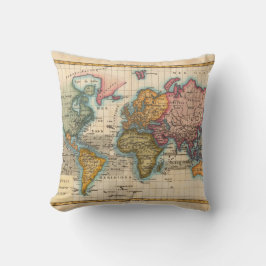 Wereldkaart 1700s Antiek continenten Kussen