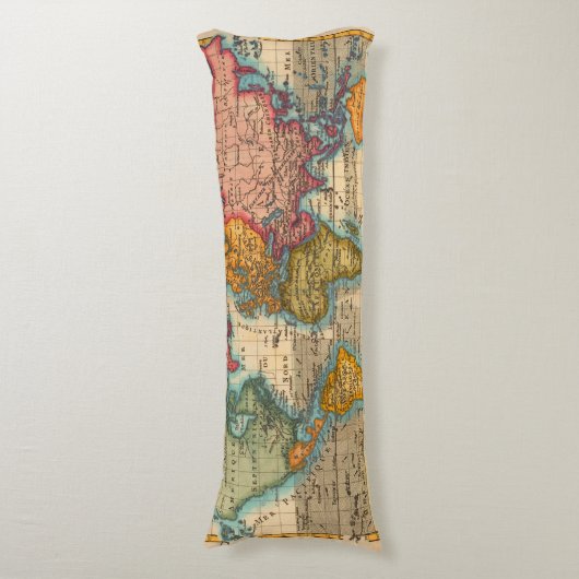 Wereldkaart 1700s Antiek continenten Lichaamskussen (Voorkant Verticaal)