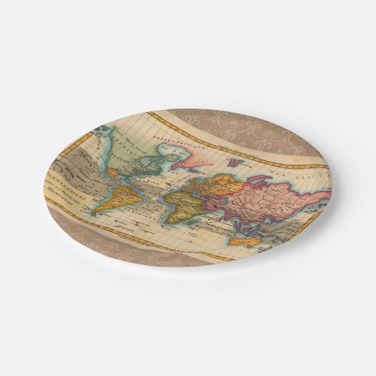 Wereldkaart 1700s Antiek continenten Papieren Bordje (Gekanteld)