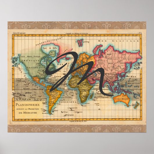 Wereldkaart 1700s Antiek continenten Poster (Voorkant)
