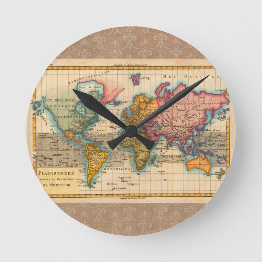 Wereldkaart 1700s Antiek continenten Ronde Klok (Voorkant)