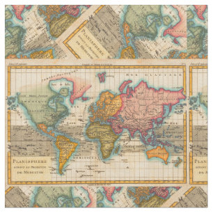 Wereldkaart 1700s Antiek continenten Stof