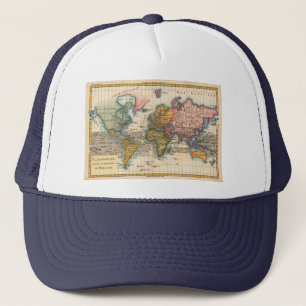 Wereldkaart 1700s Antiek continenten Trucker Pet