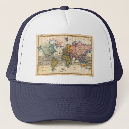Wereldkaart 1700s Antiek continenten Trucker Pet (Voorkant)
