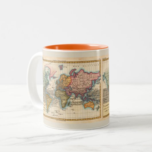 Wereldkaart 1700s Antiek continenten Tweekleurige Koffiemok (Voorkant links)