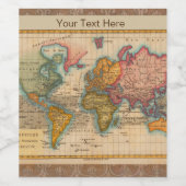 Wereldkaart 1700s Antiek continenten Wijn Etiket (Enkel label)