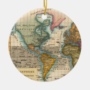 Wereldkaart 1700s Antiek  Keramisch Ornament