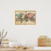 Wereldkaart 1700s Antiek  Poster (Keuken)