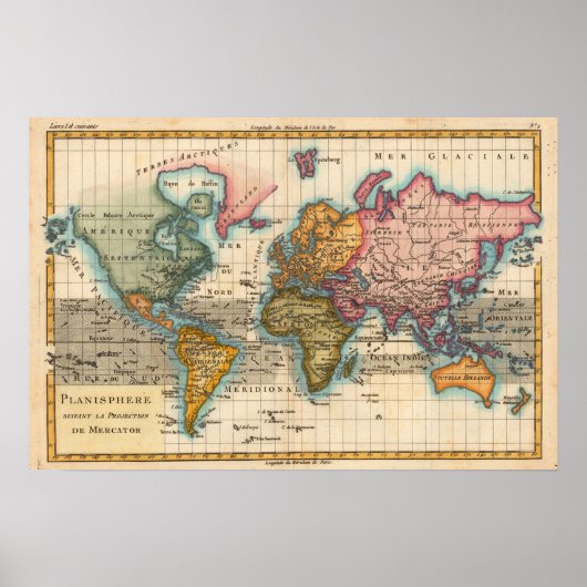 Wereldkaart 1700s Antiek  Poster (Voorkant)