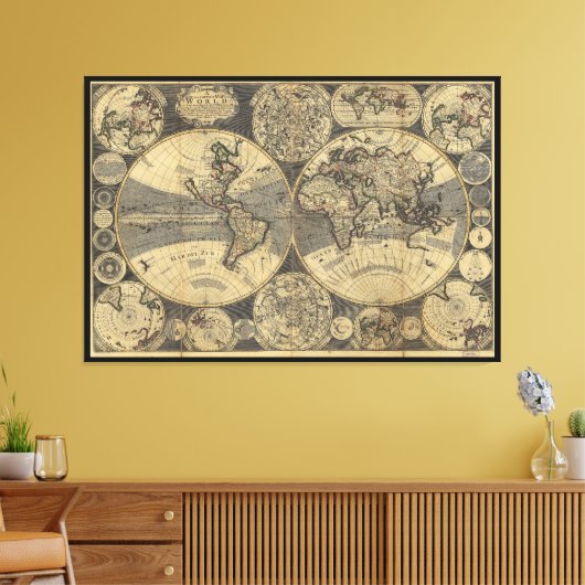 Wereldkaart 1702 canvas afdruk (Insitu (Woonkamer))