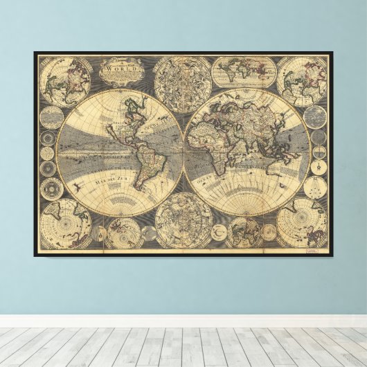 Wereldkaart 1702 canvas afdruk (Insitu (Houten vloer))