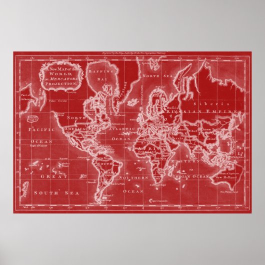 Wereldkaart (1766) Rood en wit Poster (Voorkant)
