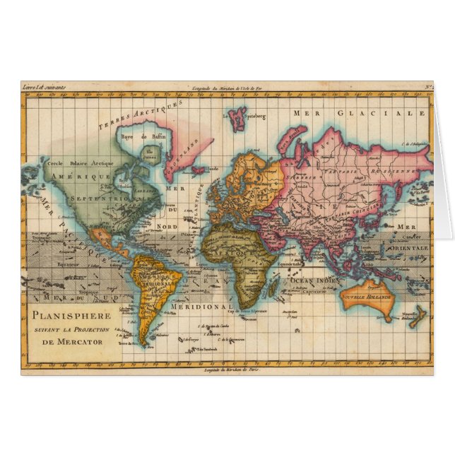 Wereldkaart 1780 Bonne Antique Planisfeer  (Voorkant Horizontaal)