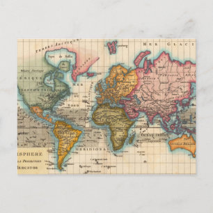 Wereldkaart 1780 Bonne Antique Planisfeer Briefkaart