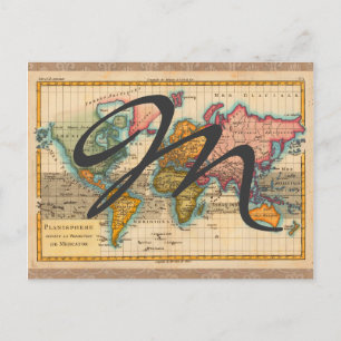 Wereldkaart 1780 Bonne Antique Planisfeer Briefkaart